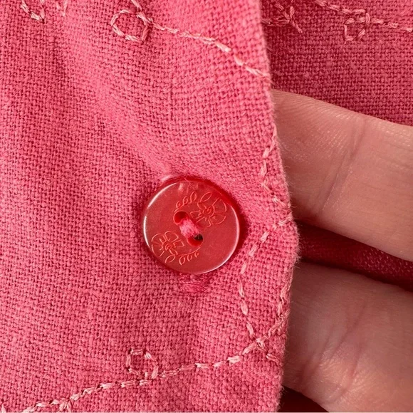 Napa Valley top L pink coral 55% linen floral button down coastal 90s vintage